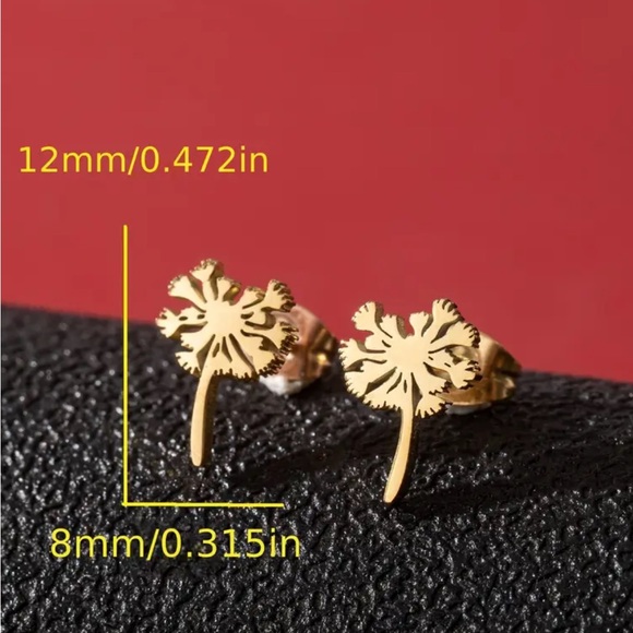 🎄3/$23🎄 Rose Gold Stainless Steel Dandelion Stud Earrings - Picture 2 of 2